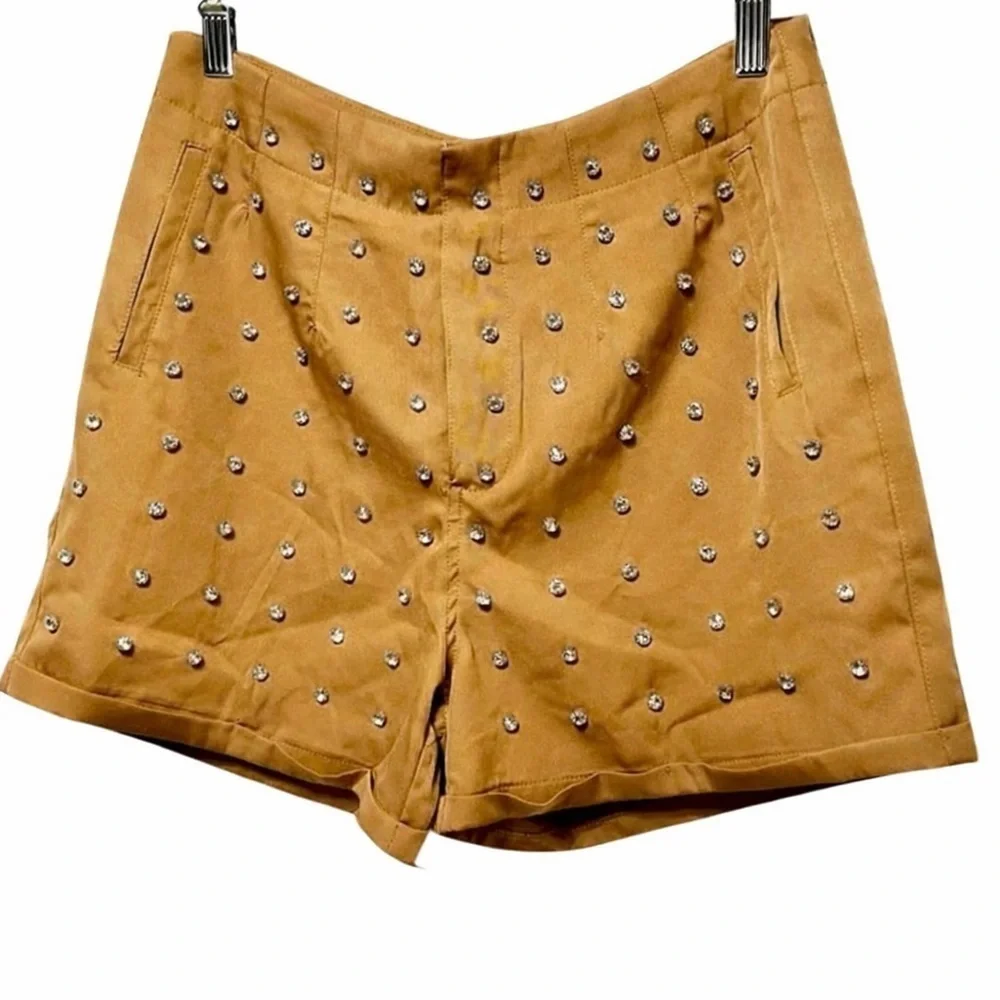 Lizette Collection Rhinestone Embellished High Waist Shorts Size L NWT)